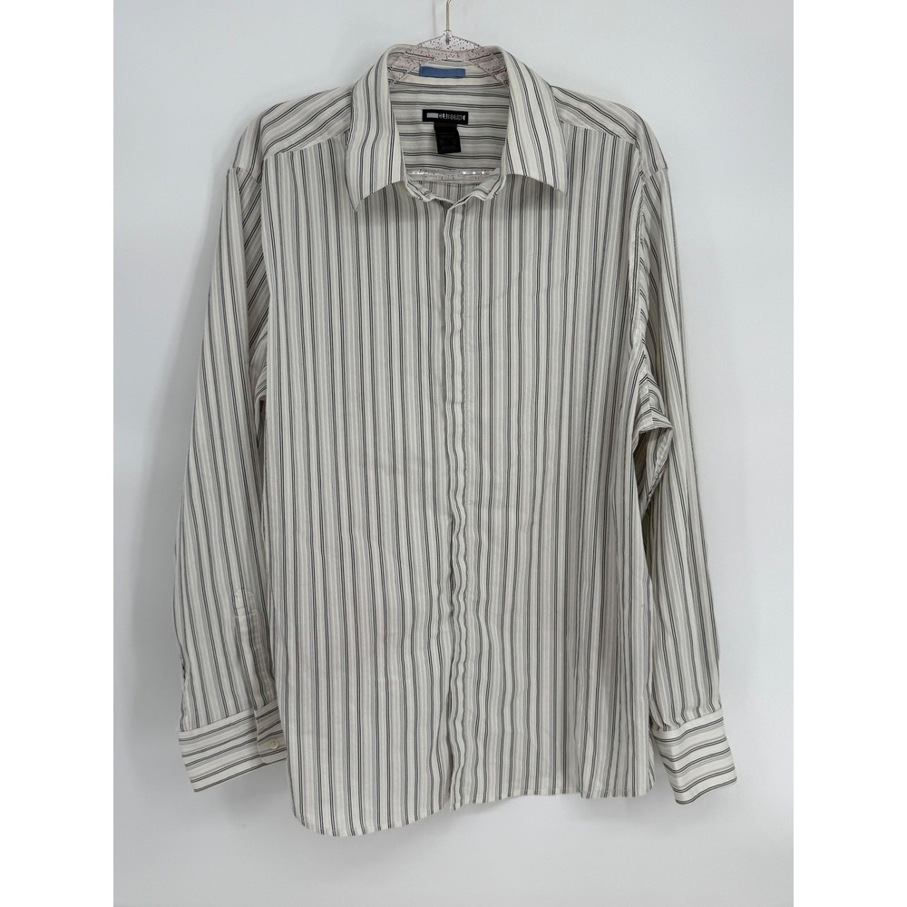 Claiborne Mens Modern Long Sleeve Button Down Shirt‎ Striped White Black Sz XL